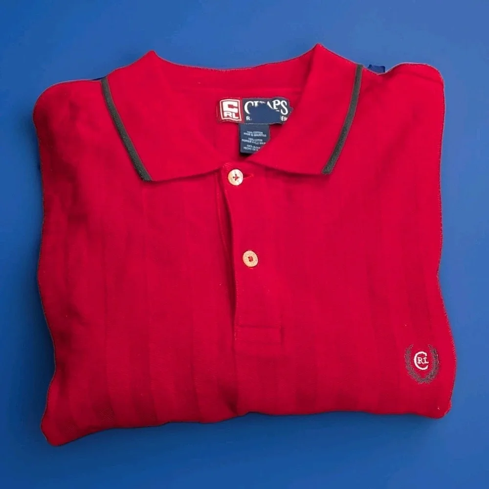 Vintage Chaps Ralph Lauren Red Textured Polo Shirt XL Grail